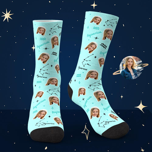 Custom Aquarius Lucky Socks Personalized Face Exclusive Constellation Lucky Socks - MyFaceSocksAu