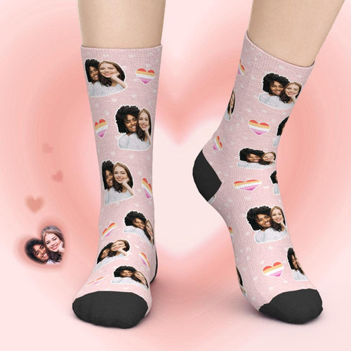 Custom Face Socks Add Pictures - LGBT Rainbow Heart