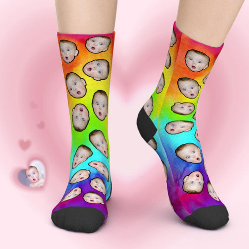 Custom  Face Socks Add Pictures - Colorful Gradient