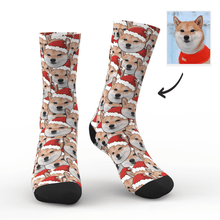 Custom Face Mash Socks Santa hat Dog