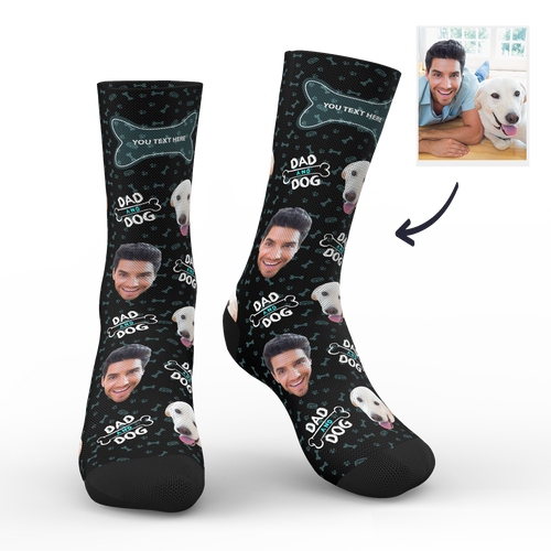Custom Face Socks Dog And Dad With Your Text