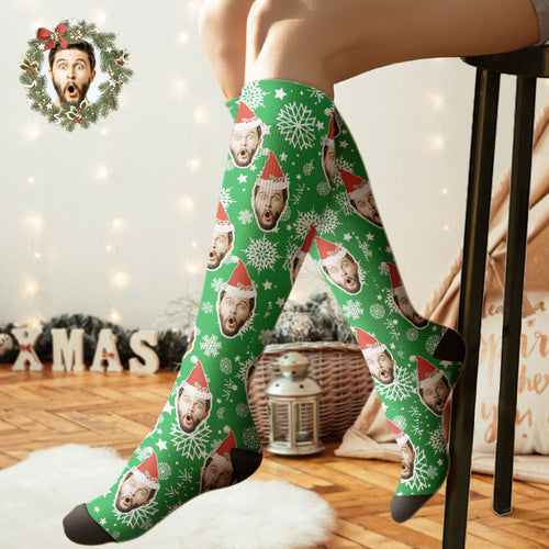 Custom Knee High Socks Personalized Face Christmas Socks Snowflake - MyFaceSocksAu