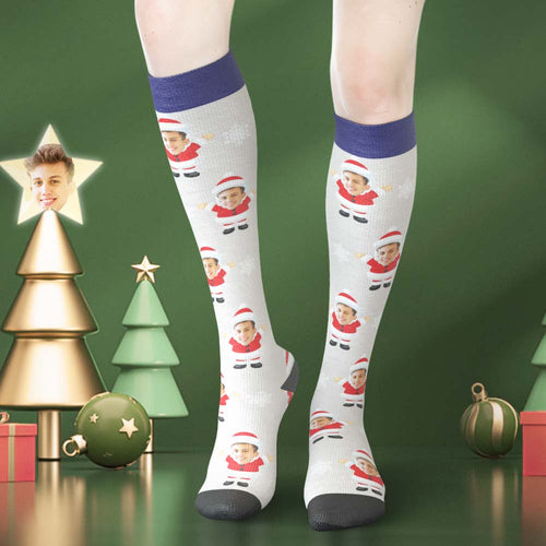 Custom Face Knee High Socks Personalised Photo Socks Snow Gnome Christmas Gifts - MyFaceSocksAu