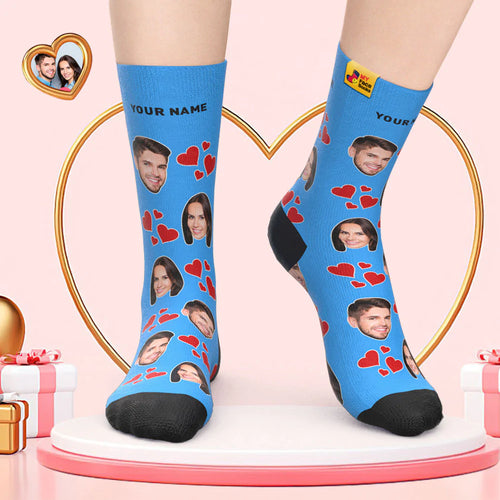 Custom Face Socks Valentine's Day Gift Add Pictures and Name My Heart Face Socks - MyFaceSocksAu