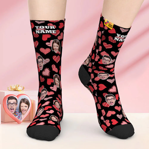Custom Face Socks Valentine's Day Gift Add Pictures and Name Various Hearts - MyFaceSocksAu