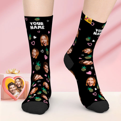 Custom Face Socks Valentine's Day Gifts Add Pictures and Name-Pineapple - MyFaceSocksAu