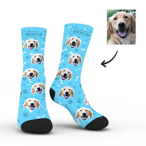 Custom Rainbow Socks Dog With Your Text - Blue - MyFaceSocksAU