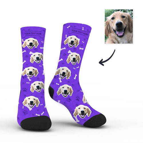 Custom Rainbow Socks Dog With Your Text - Purple - MyFaceSocksAU
