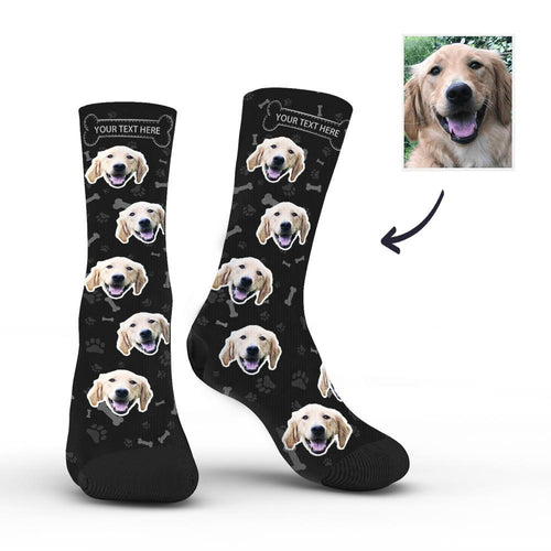 Custom Rainbow Socks Dog With Your Text - Black - MyFaceSocksAU