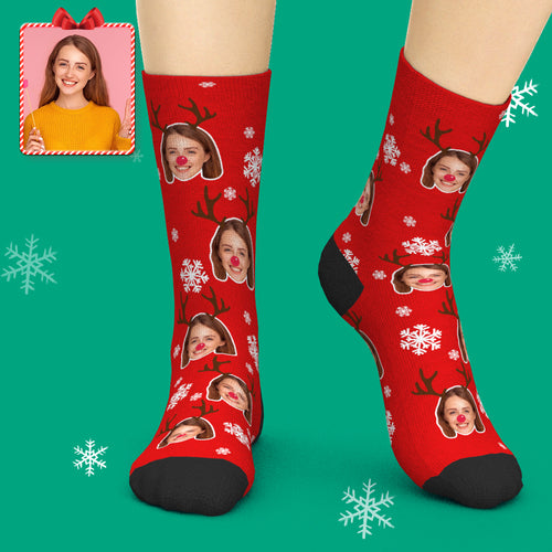 Custom Face Socks Christmas Moose
