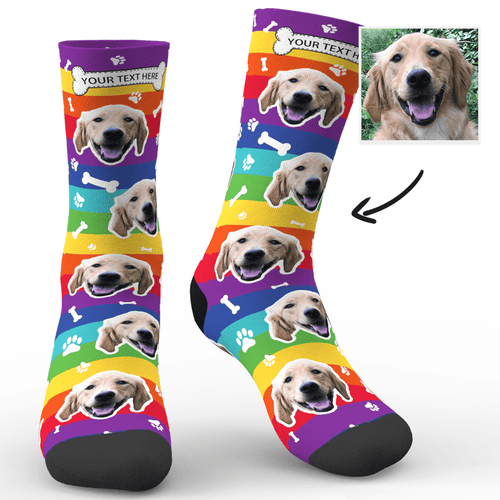 Custom Rainbow Socks Dog With Your Text  - MyFaceSocksAU