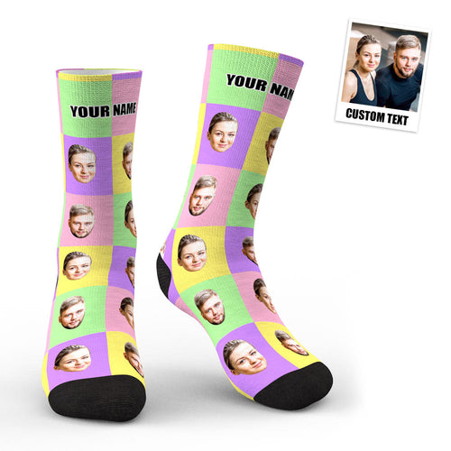 3D Preview Custom Face Socks Colorful Square Personalized Funny Socks - MyFaceSocksAu