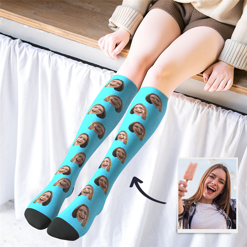 Custom Photo Knee High Socks Colorful With Your Text - MyFaceSocksAU