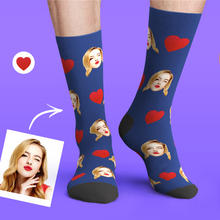 3D Preview Custom Personalized Emoticons Face Socks - Love Heart