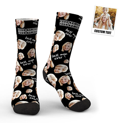 3D Preview Custom Photo Socks Gifts For Mother Best Mom Ever - MyFaceSocksAu