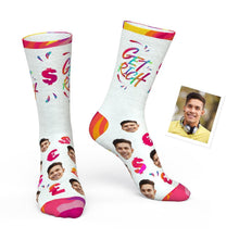 Custom Face Socks Big Text With Face Personalized Photo Socks - Get Rich