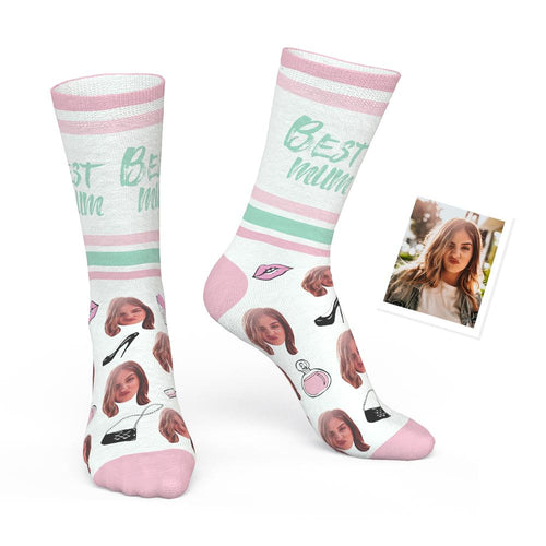 Custom Face Socks Big Text With Face Personalized Photo Socks - Best Mum