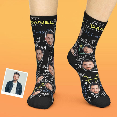 Custom Face Socks Add Photo And Name Personalized Photo Socks - Genius Mathematician