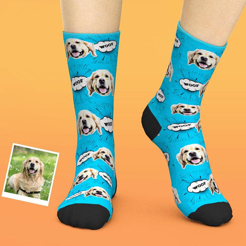 Custom Face Socks Add Pictures And Name - Comic Style Dog