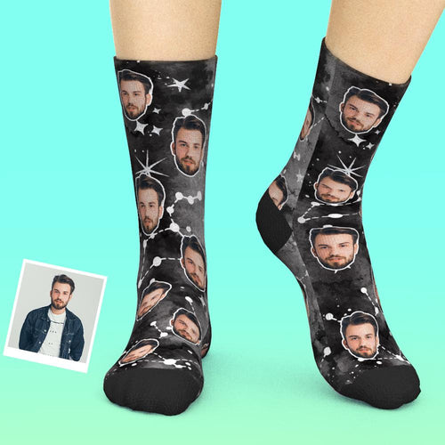 Custom Face Socks Add Photo And Name Personalized Photo Socks - Constellations