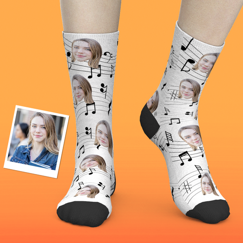 Custom Face Socks Music Notes Cute Odd Socks