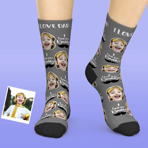 Custom Face Socks Add Pictures And Name Father's Day Gift - I Love You Daddy