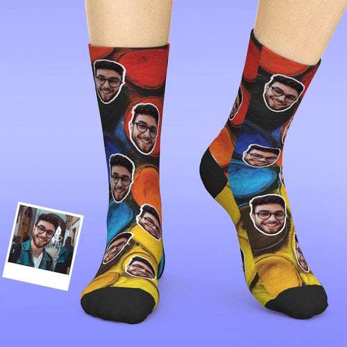 Custom Face Socks Add Pictures And Name Watercolor Palette