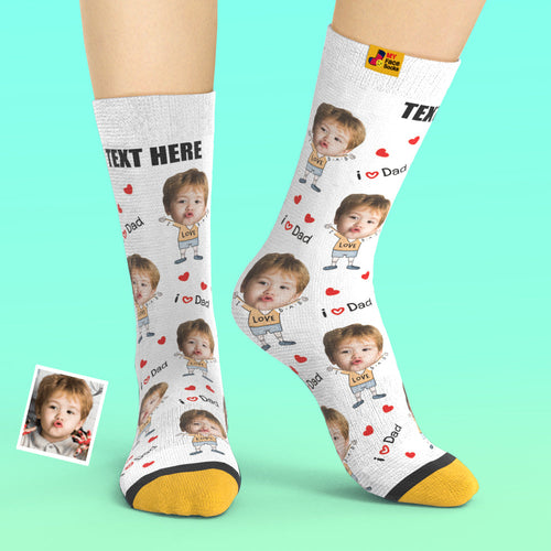 Custom Face Socks Photo 3D Digital Printed Socks Add Name I Love Dad - MyFaceSocksAu