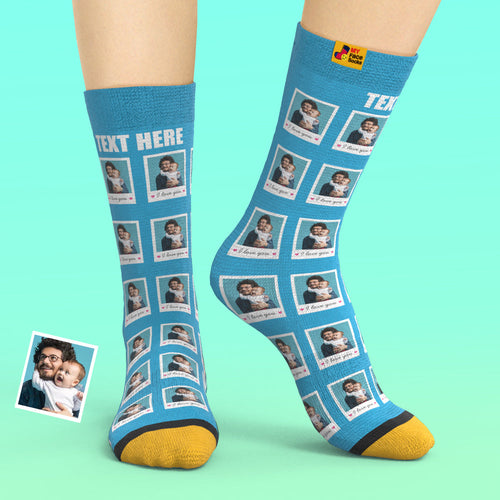 Custom 3D Digital Printed Socks Add Pictures and Name Polaroid Socks I Love You - MyFaceSocksAu