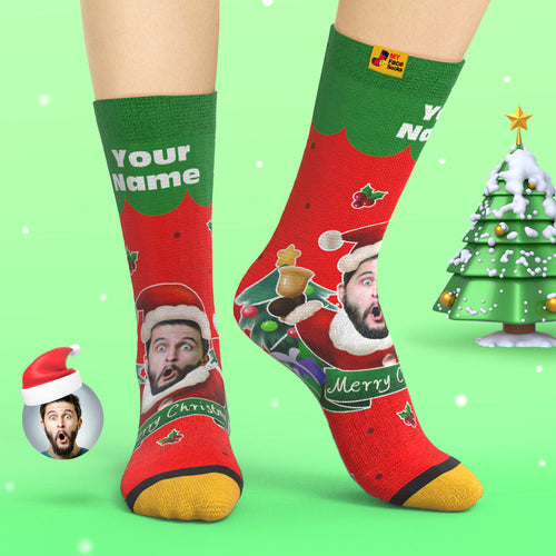 Custom 3D Digital Printed Socks Santa Claus Hats Christmas Gift Socks Christmas Bells - MyFaceSocksAu