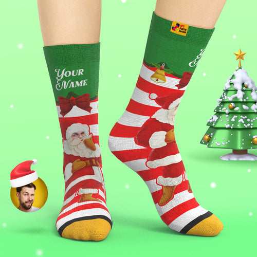 Custom 3D Digital Printed Socks Santa Claus Christmas Bells Socks - MyFaceSocksAu