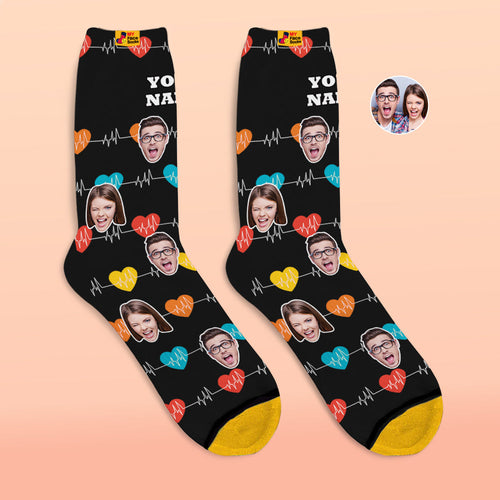Custom 3D Digital Printed Socks Valentine's Day Gifts Heart Monitor Face Socks - MyFaceSocksAu