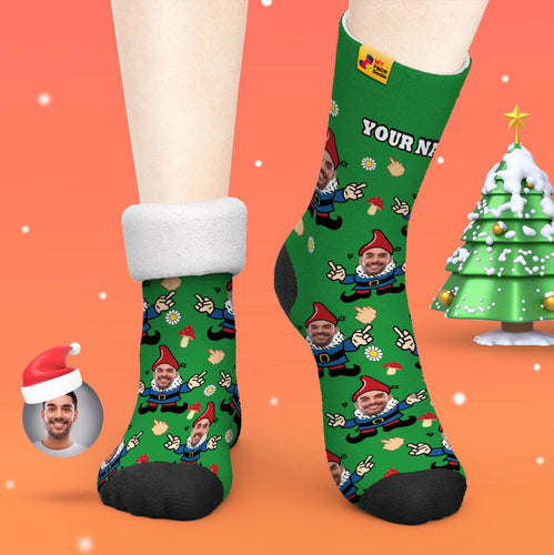 Christmas Gifts,Custom Thick Socks Photo 3D Digital Printed Socks Autumn Winter Warm Socks Gnome - MyFaceSocksAu