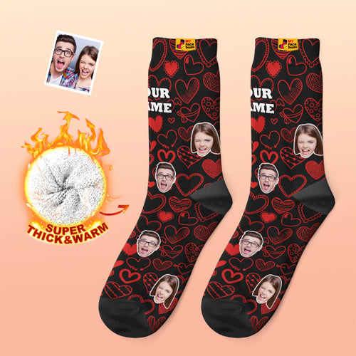 Custom Thick Photo Socks Valentine's Day Gift Warm Socks Fluttering Hearts All-Over Face Socks - MyFaceSocksAu