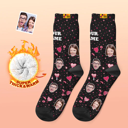 Custom Thick Photo Socks Valentine's Day Gift Warm Socks Candy Heart Face Socks - MyFaceSocksAu