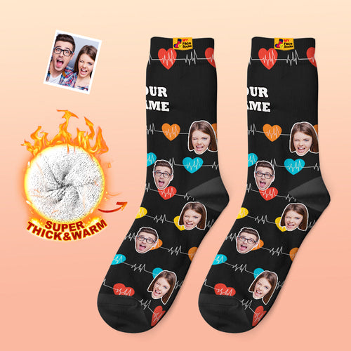 Custom Thick Photo Socks Valentine's Day Gifts Warm Socks Heart Monitor Face Socks - MyFaceSocksAu