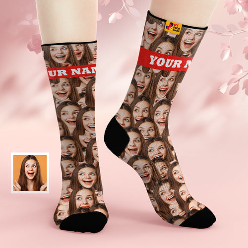 Custom Face Mash Socks With Your Text for Mom