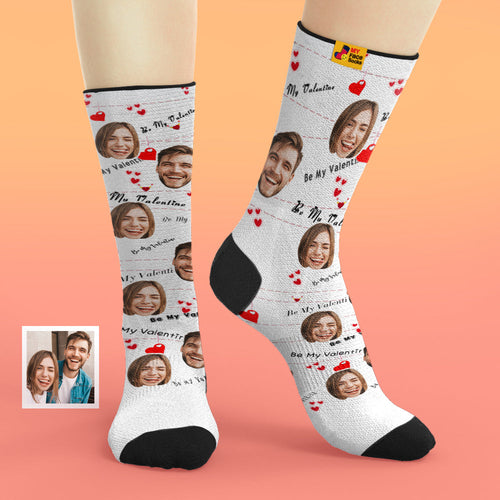 Custom Face Socks Add Pictures and Name Heart Love Be Mine Valentine's Day Gifts Breathable Soft Socks - MyFaceSocksAu