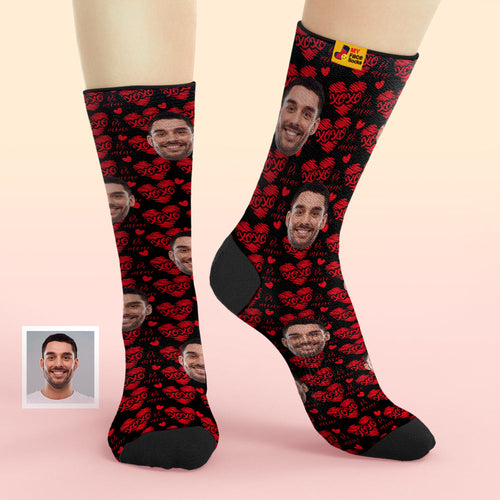 Custom Face Socks Add Pictures and Name Breathable Soft Socks Valentine's Day Gifts - XOXO - MyFaceSocksAu