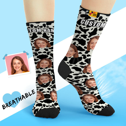 Custom Breathable Face Socks Personalised Soft Socks Gifts For Lover-Giraffe Print - MyFaceSocksAu