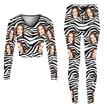 Custom Face Women's V-Neck Sweatshirt Set Stretch Casual Costume - Tiger Stripe