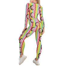 Custom Face Women's V-Neck Sweatshirt Set Stretch Casual Costume - Squiggly Rainbow