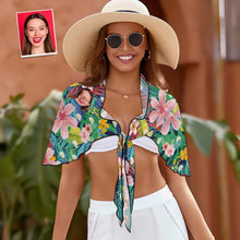 Custom Face Beach Wrap Women Short Sarongs - Hawaiian Flowers