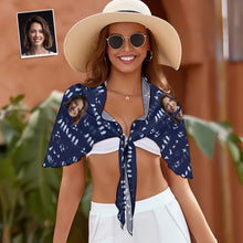 Custom Face Beach Wrap Women Short Sarongs - Navy Blue