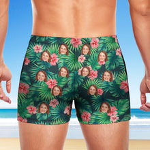 Custom Men's Swim Boxer Shorts, Hawaiian Face Swim Trunks, Peseronalized Swim Briefs - Flowers