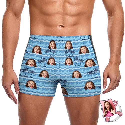 Custom Face Bathing Suit Personalised Swim Shorts With Photo Swimming Trunks For Men Sea Wave