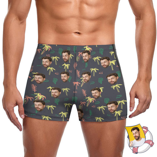 Custom Face Bathing Suit Personalised Swim Shorts With Photo Swimming Trunks For Men Coconut Tree