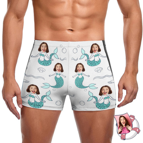 Custom Face Bathing Suit Personalised Swim Shorts With Photo Swimming Trunks For Men Mermaid