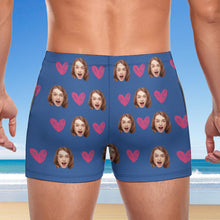 Custom Men's Swim Boxer Shorts, Hawaiian Face Swim Trunks, Peseronalized Swim Briefs - Heart