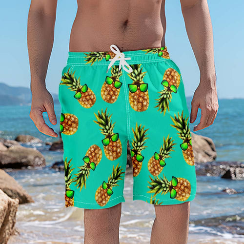 Pineapple With Sunglass Summer Men's Beach Shorts Swim Trunks Water Shorts